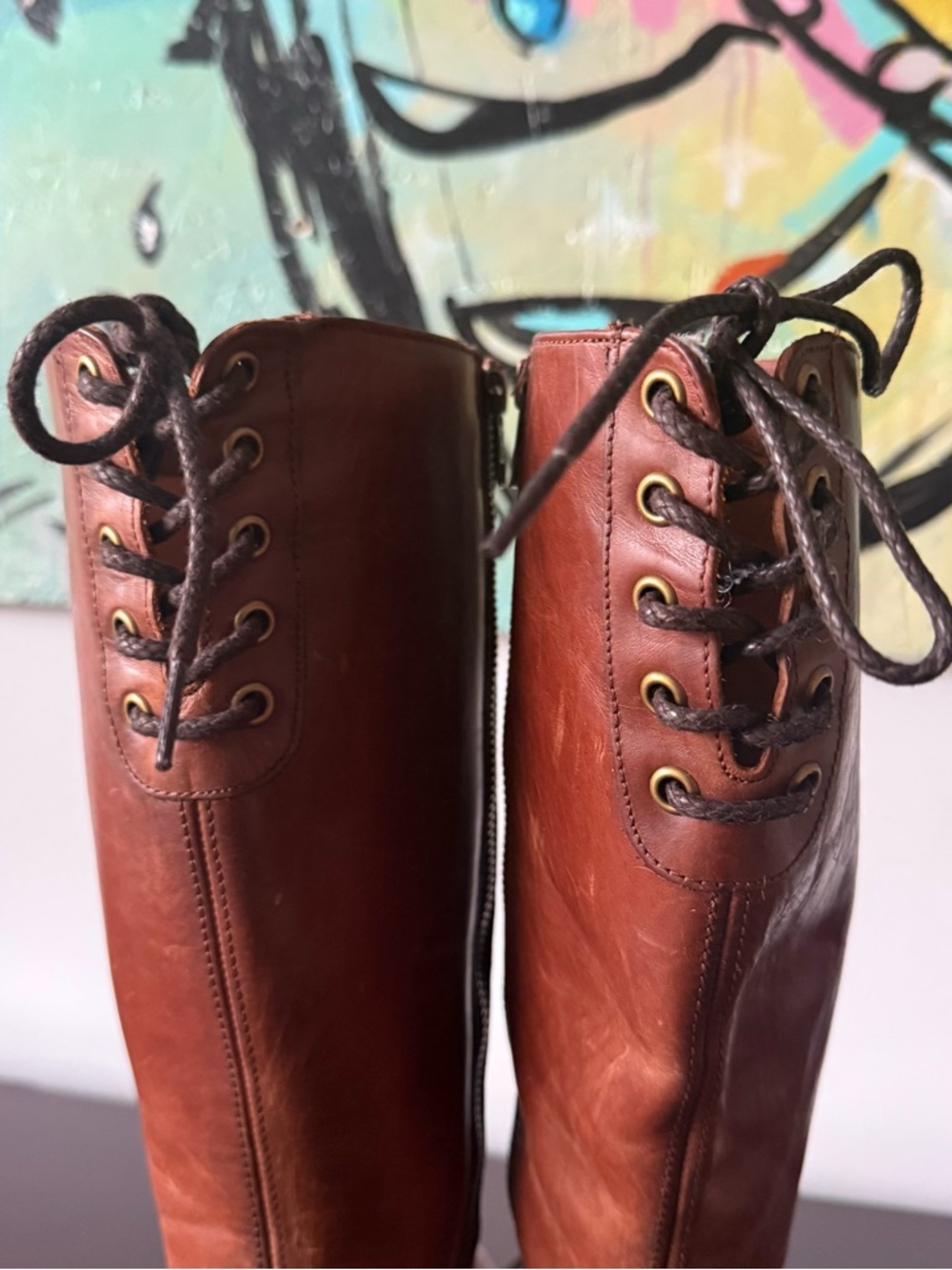 Frye - Women’s Tall Lace Up Leather Natalie Boot Combat Riding Boot - Brown US 7 - Picture 5 of 14